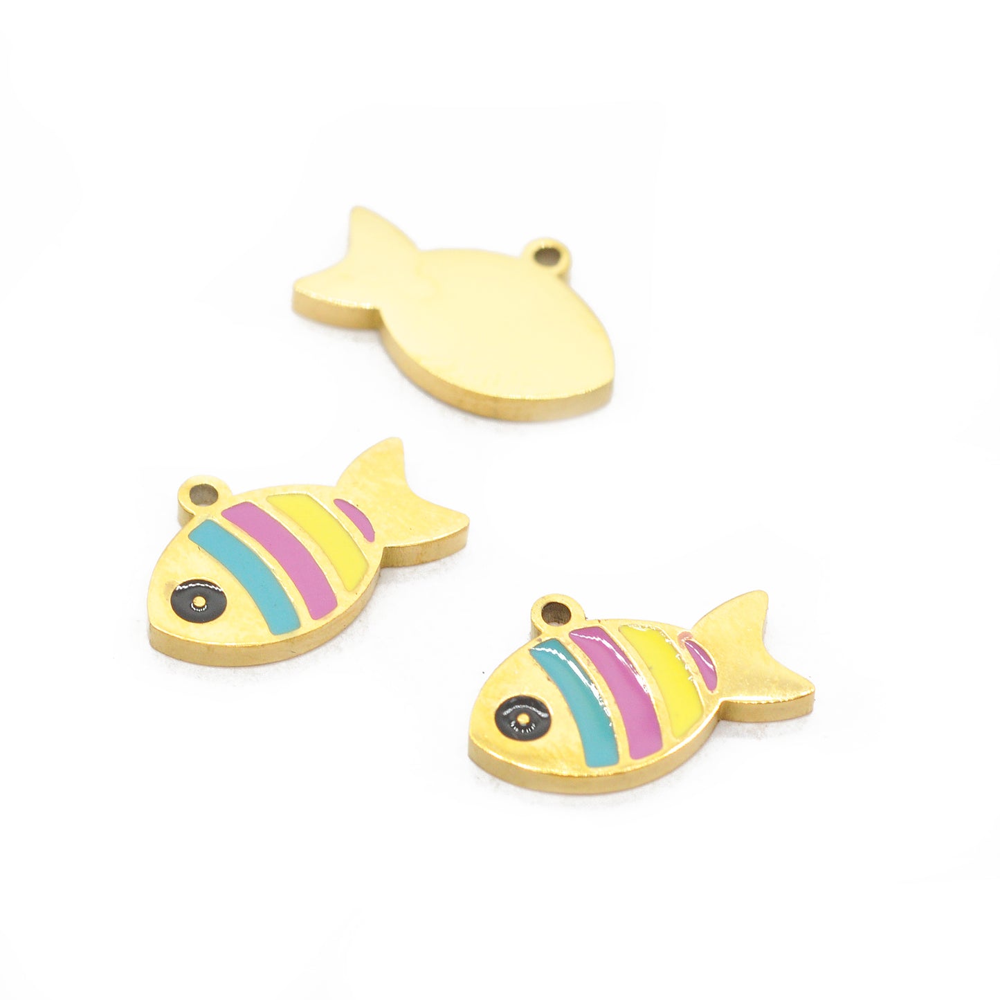 Kleiner Fisch Anhänger bunt Edelstahl / 15mm