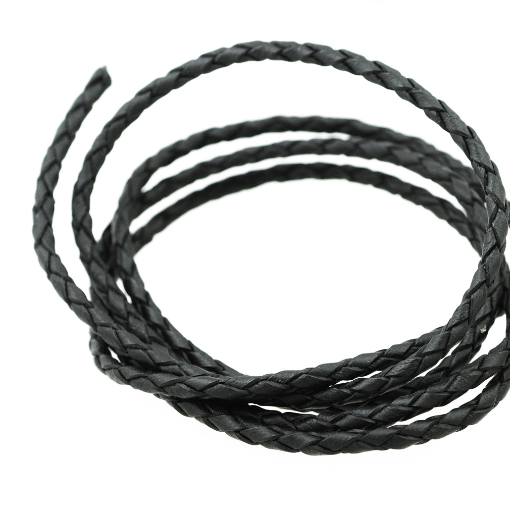 Leather cord braided bolo black 1m / Ø 3mm