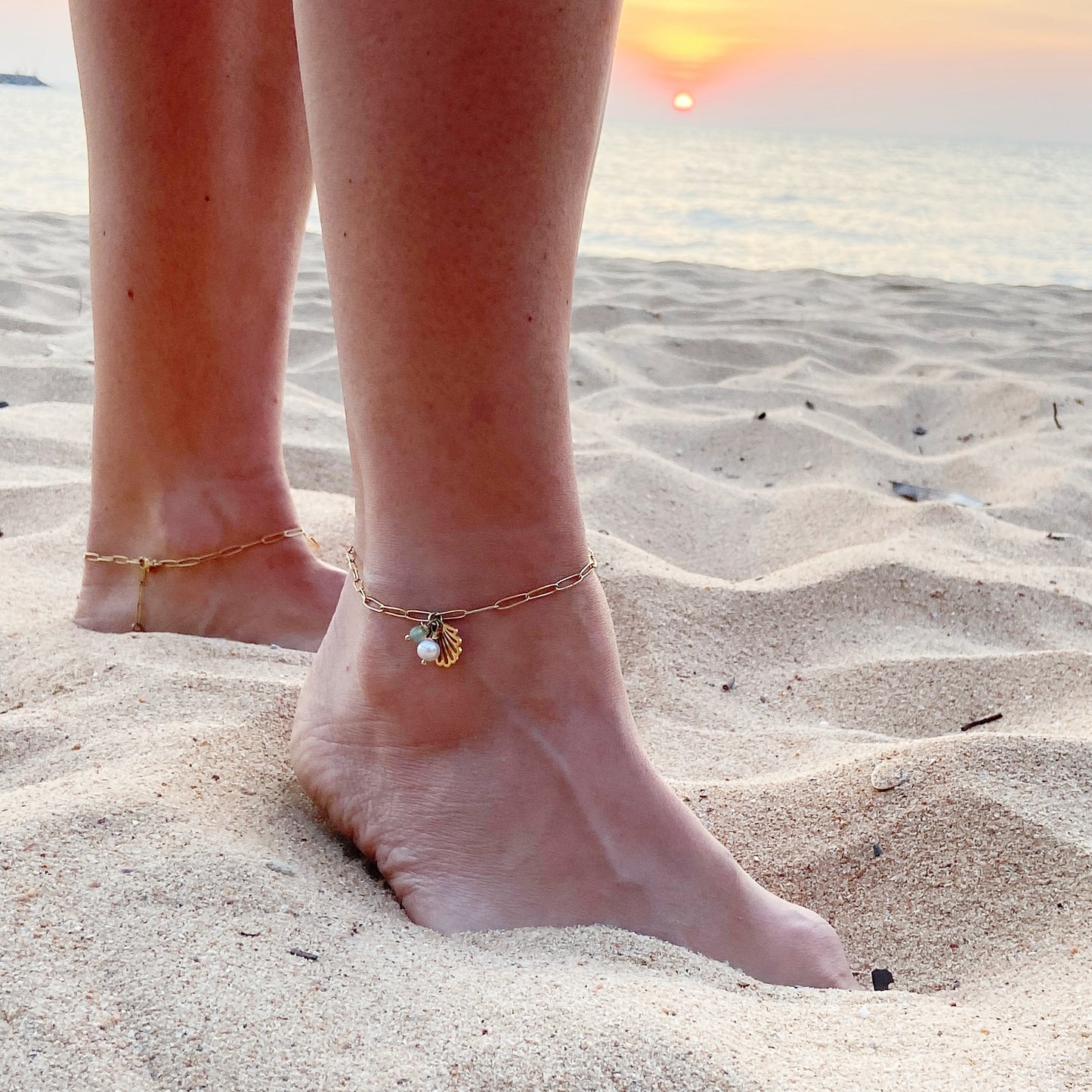 Fusskettchen Ocean Süßwasserperlen / Edelstahl vergoldet / wasserresistent