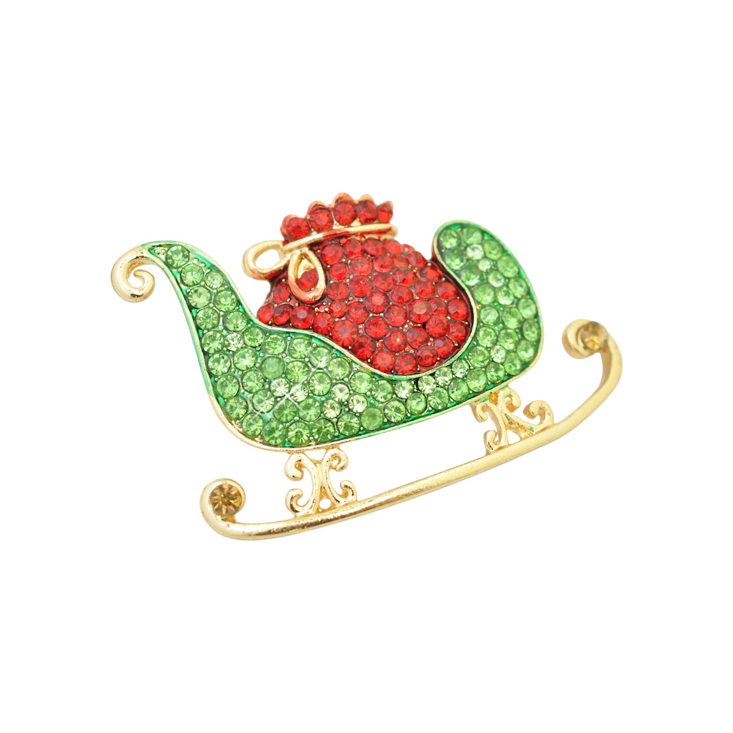 Weihnachtsbrosche Schlitten Strass  / goldfarben / 30x45mm