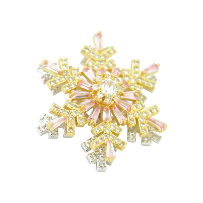 Weihnachtsbrosche Schneeflocke Strass drehbar / goldfarben / 30mm