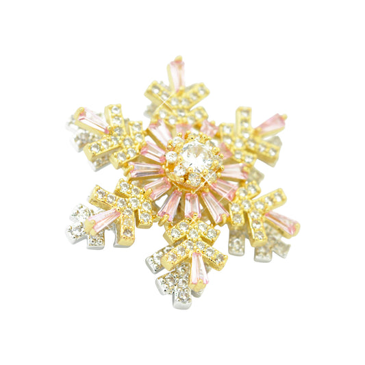 Weihnachtsbrosche Schneeflocke Strass drehbar / goldfarben / 30mm