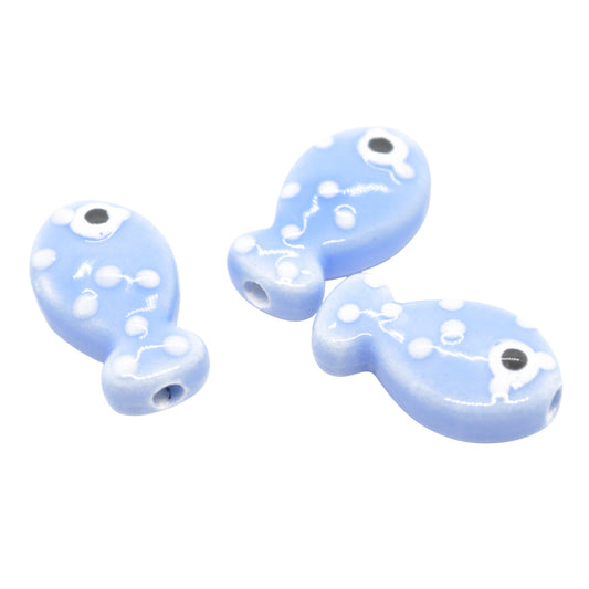 Porzellan Fisch Vintage cornflower blau / 16x8mm