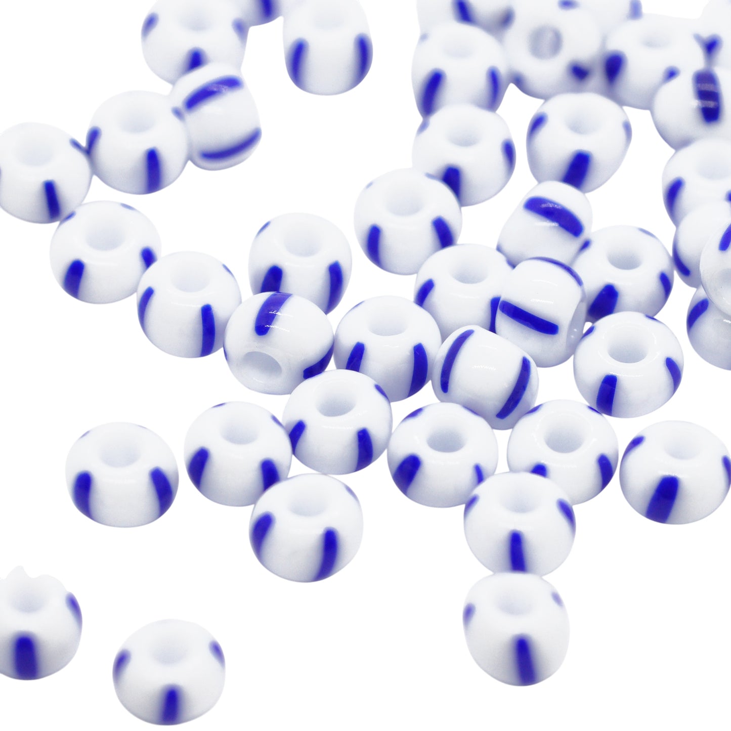 Preciosa Rocailles / weiss blau bold stripes 6/0  Ø4mm / 15gr.