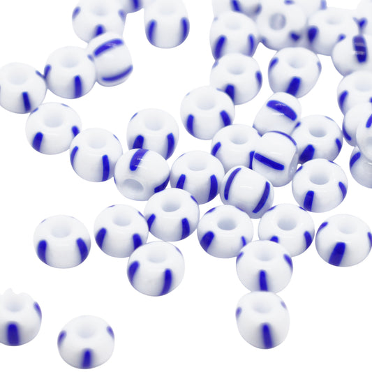 Preciosa Rocailles / weiss blau bold stripes 6/0  Ø4mm / 15gr.