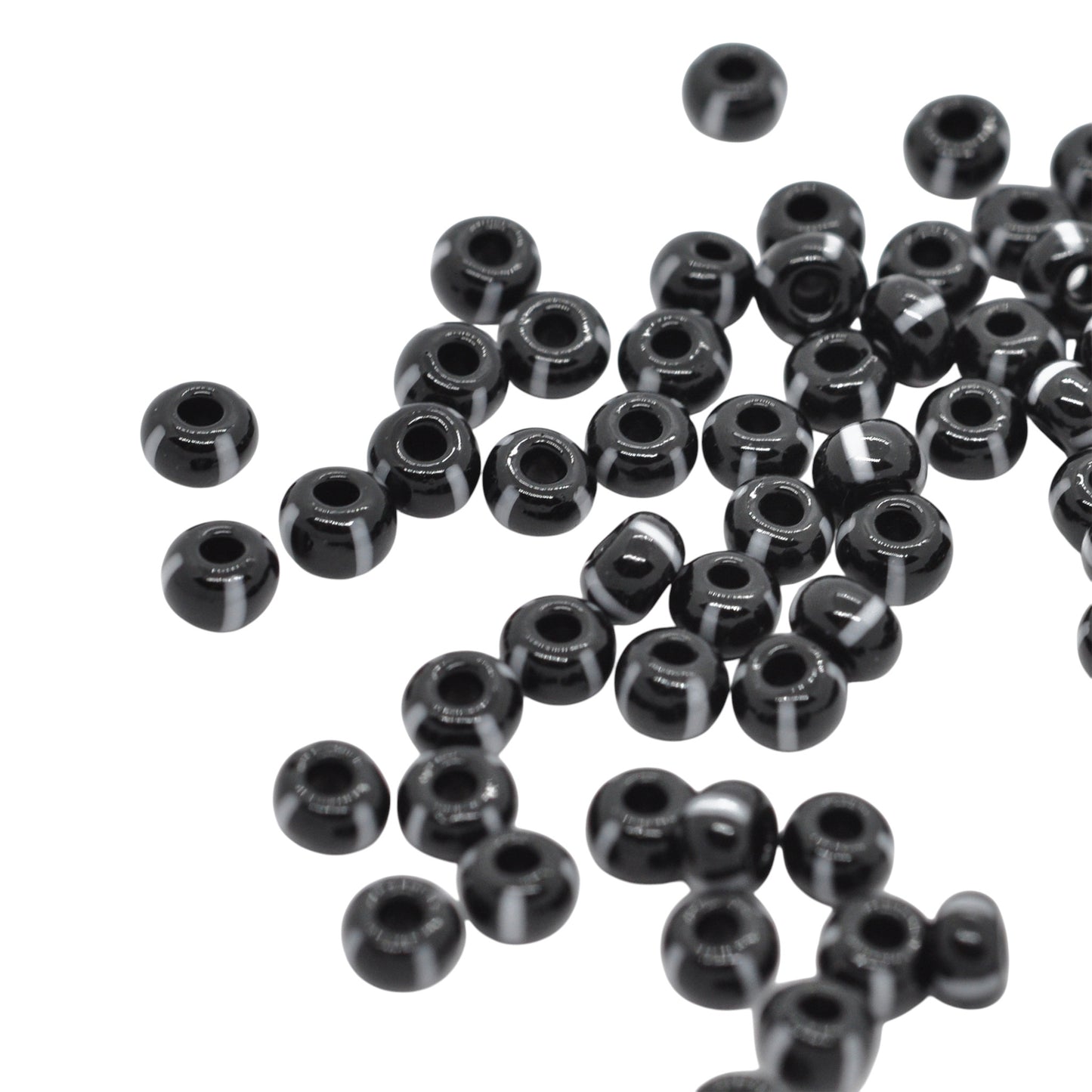 Preciosa Rocailles / schwarz weiss gestreift opak 6/0  Ø4mm / 15gr.