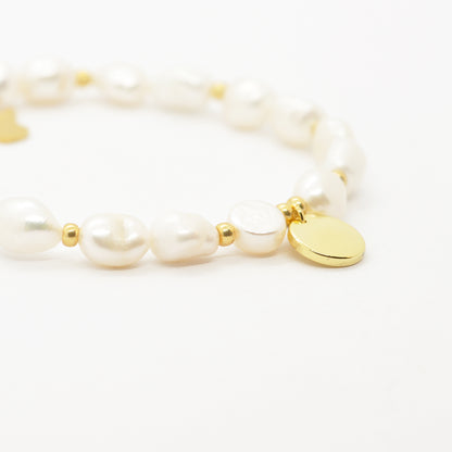 Mama Armband mit Schutzengel aus Süßwasserperle / Edelstahl vergoldet