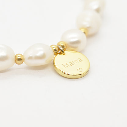 Mama Armband mit Schutzengel aus Süßwasserperle / Edelstahl vergoldet