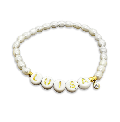 Süßwasserperlen Armband / 925er Silber vergoldet / individueller Name