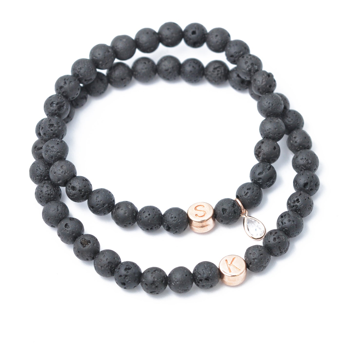 Partnerarmband Set "Zirkon" Lava mit individuellen Buchstaben Initialien