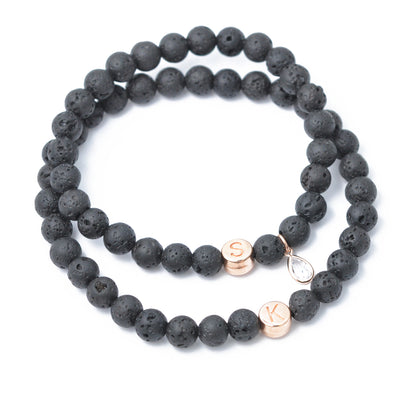 Partnerarmband Set "Zirkon" Lava mit individuellen Buchstaben Initialien