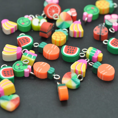 Fimo Früchte Mix Anhänger / 12 mm / 10 Stk.