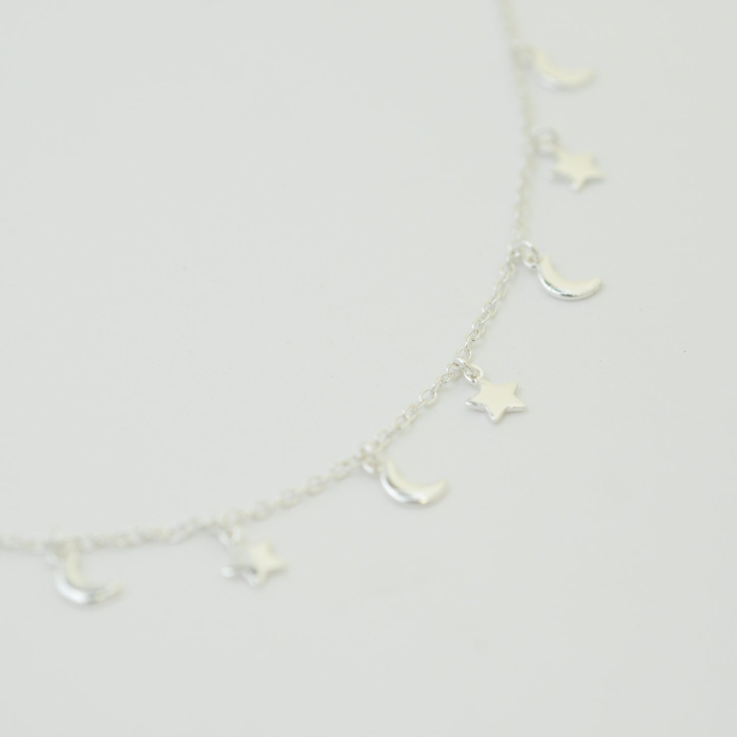 Choker Kette "Mond & Sterne" / 925er Sterling Silber / 32 + 5 cm