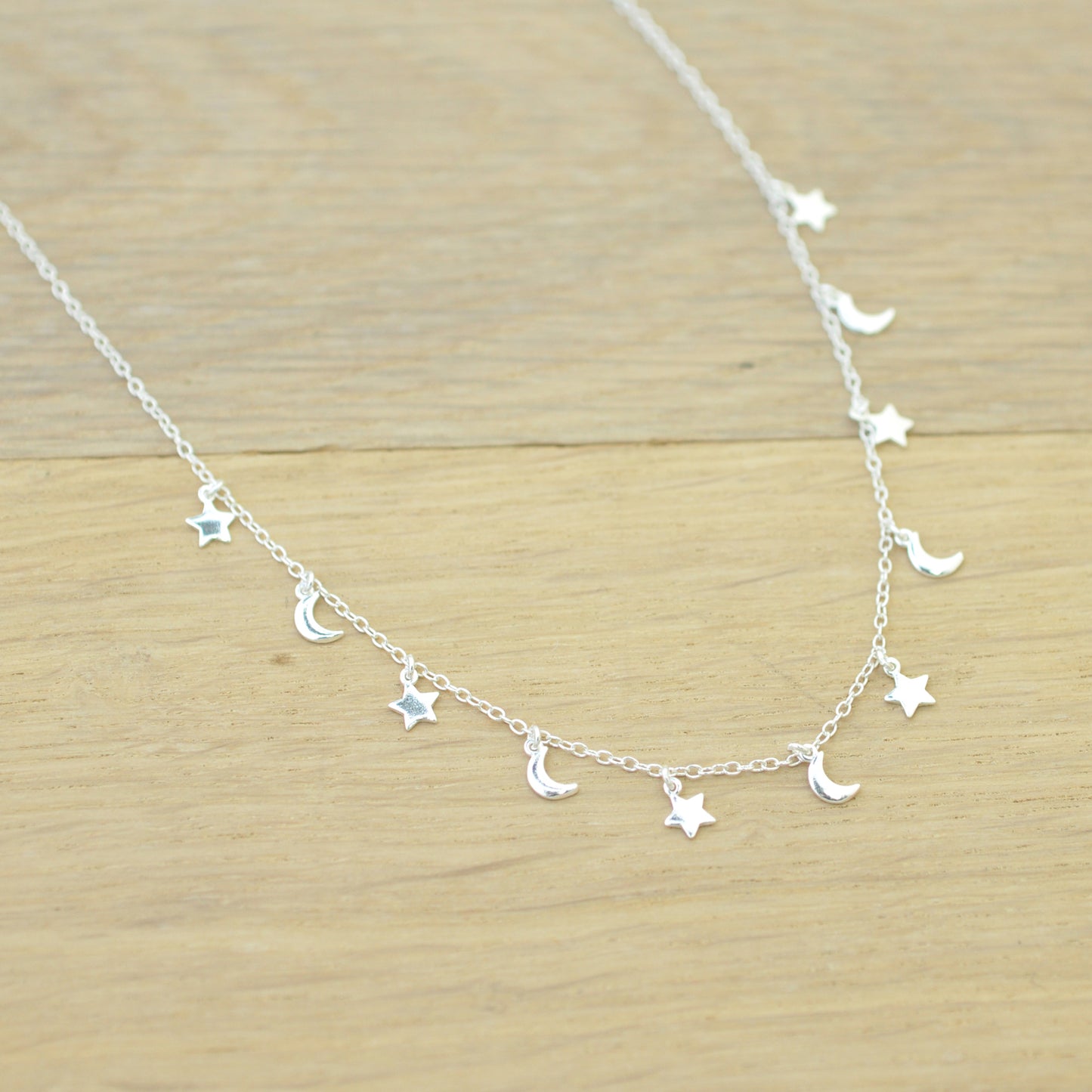 Choker Kette "Mond & Sterne" / 925er Sterling Silber / 32 + 5 cm