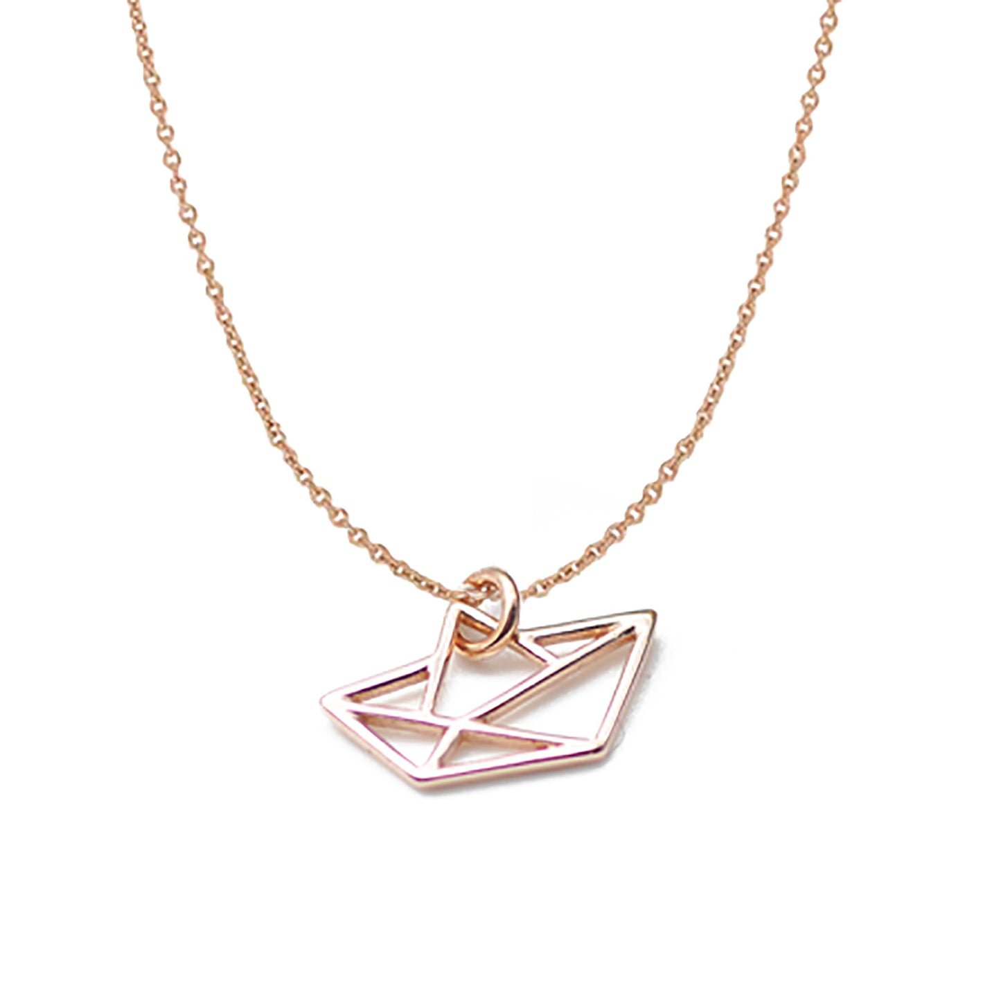 Zarte Origami Papierboot Papierschiff Kette / 925er Sterling Silber 18k rosévergoldet / Feine Erbskette