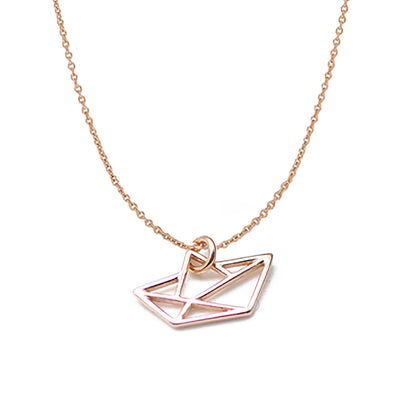 Zarte Origami Papierboot Papierschiff Kette / 925er Sterling Silber 18k rosévergoldet / Feine Erbskette