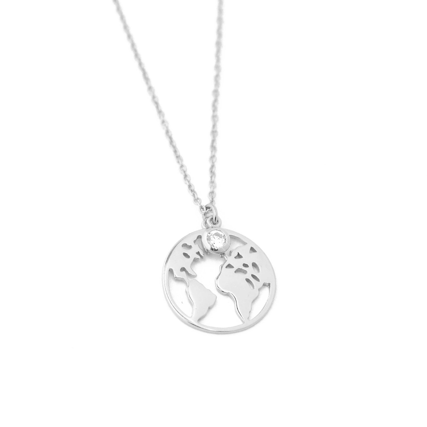 World Kette mit Zirkon - 925er Silber - 42cm