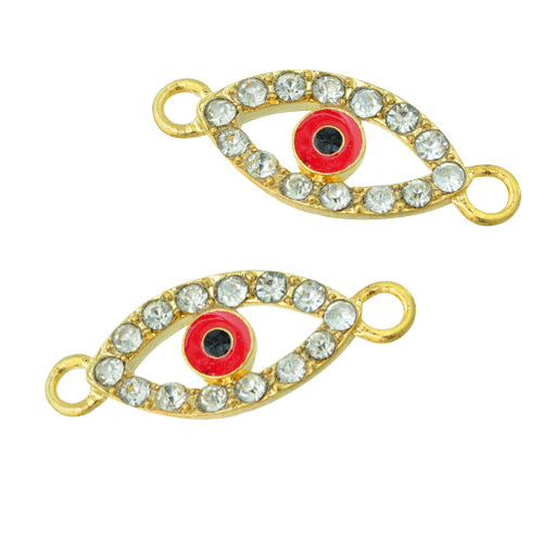 Evil Eye mit Strass Verbinder rot / goldfarben / 28 mm