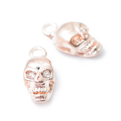 Totenkopf Anhänger mit Strass Augen / roségoldfarben / 12 mm