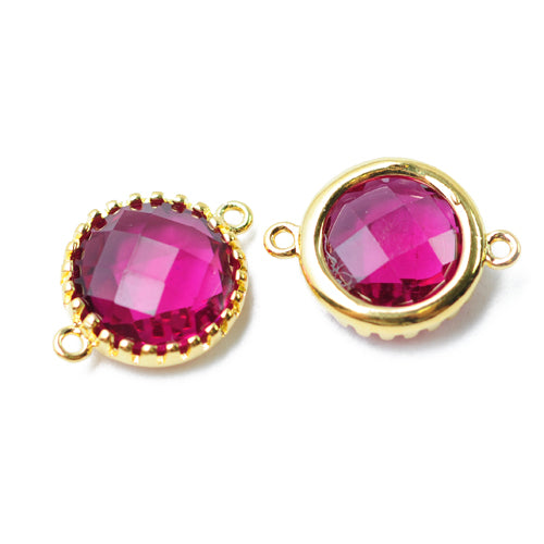 Kristall Verbinder fuchsia / goldfarben / Ø 12 mm