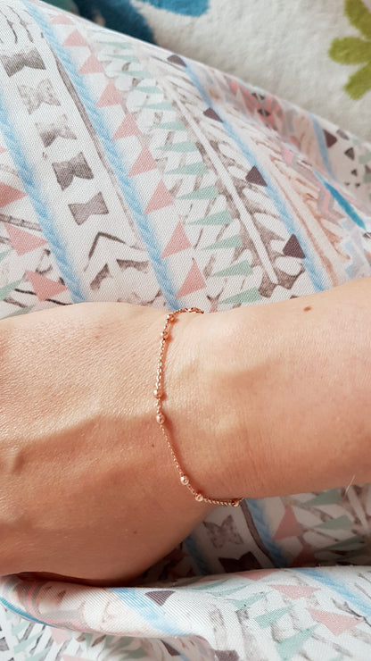 Armband Erbskette mit Kugeln / 925er Silber 18k rosévergoldet / 16 cm