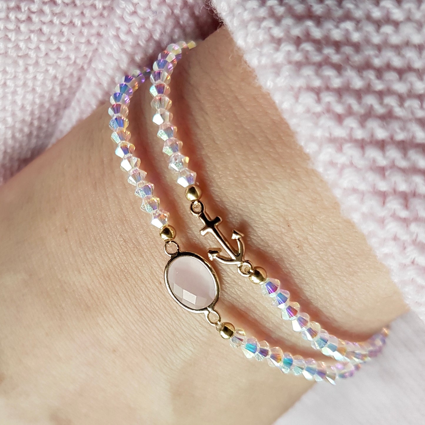 Rosa Opal Verbinder / 925er Silber vergoldet / 10mm