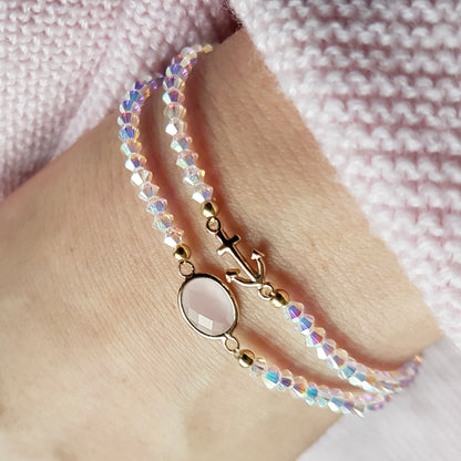 Rosa Opal Verbinder / 925er Silber vergoldet / 10mm